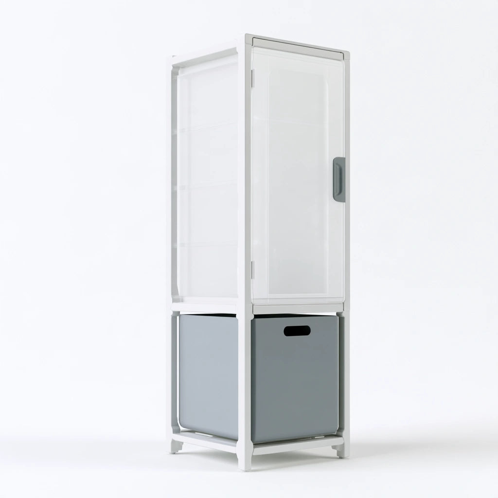 Tour de rangement étroite en plastique à deux niveaux, coloris gris