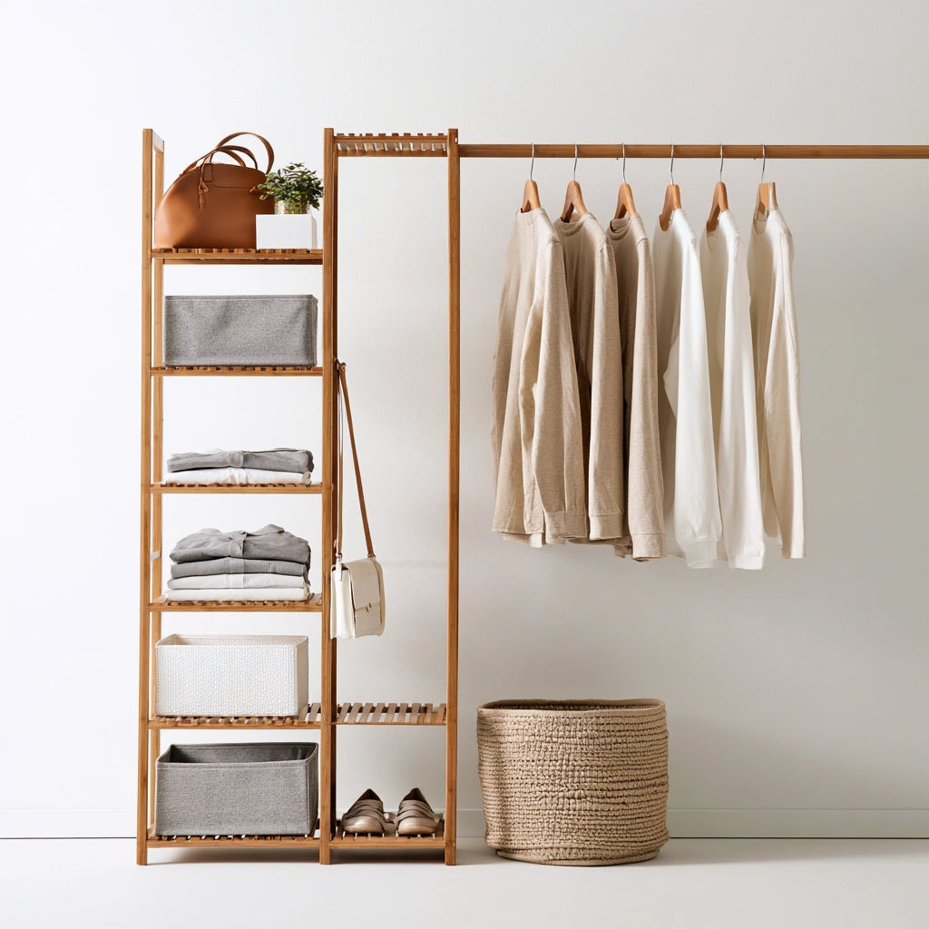 Portant à vêtements en bambou, coloris brun naturel