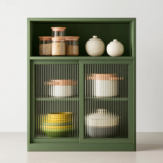 Meuble organiseur de cuisine aux lignes épurées à trois niveaux, coloris vert