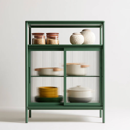 Meuble organiseur de cuisine aux lignes épurées à trois niveaux, coloris vert