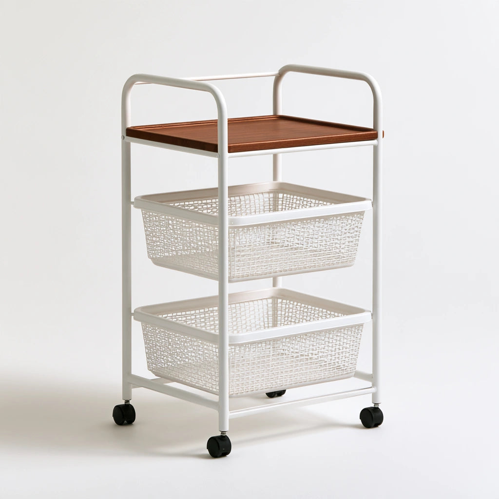Chariot de rangement aux lignes épurées sur roulettes à trois niveaux, coloris gris