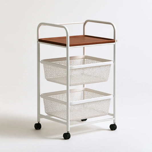 Chariot de rangement aux lignes épurées sur roulettes à trois niveaux, coloris gris