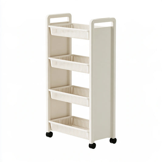 Chariot de rangement en plastique sur roulettes à trois niveaux, coloris blanc cassé