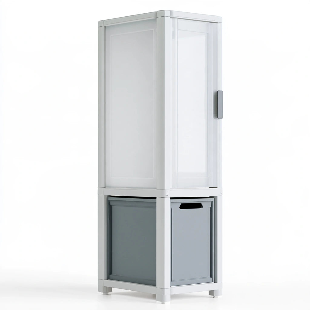 Tour de rangement étroite en plastique à deux niveaux, coloris gris