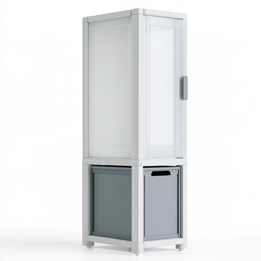 Tour de rangement étroite en plastique à deux niveaux, coloris gris