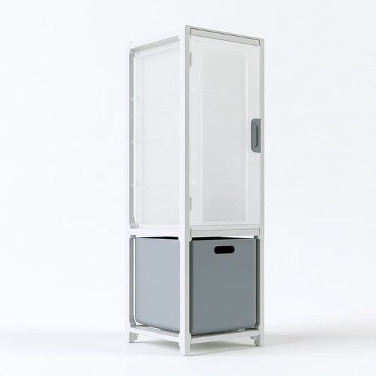 Tour de rangement étroite en plastique à deux niveaux, coloris gris