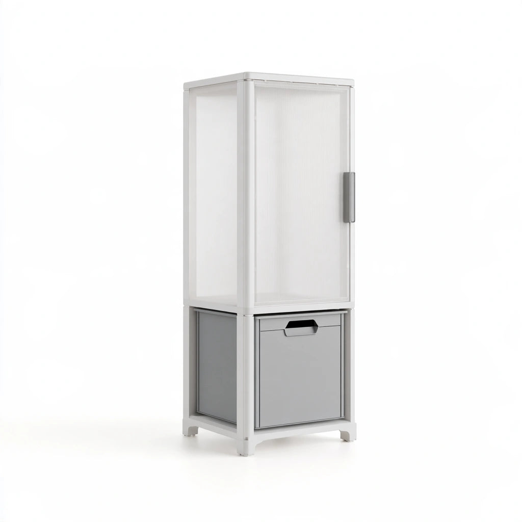 Tour de rangement étroite en plastique à deux niveaux, coloris gris