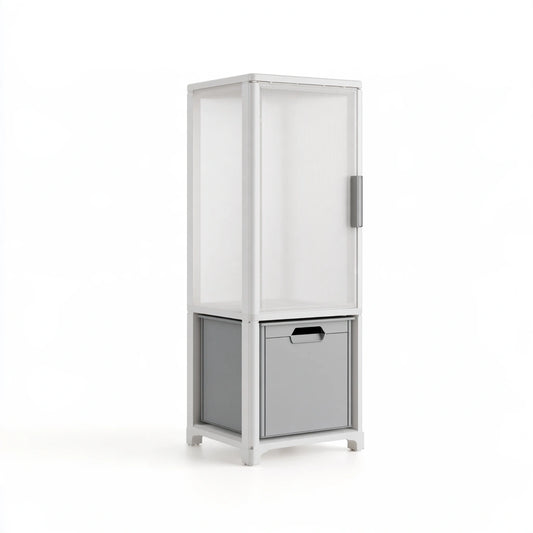Tour de rangement étroite en plastique à deux niveaux, coloris gris