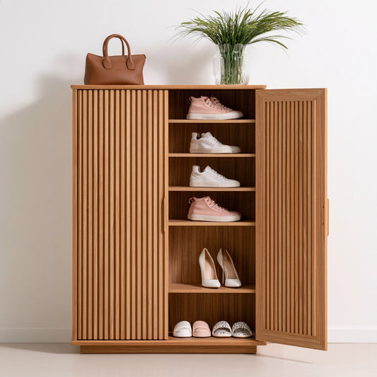 Meuble à chaussures en bois, coloris brun clair