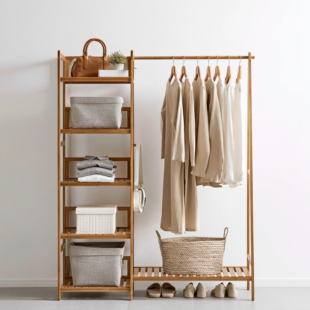 Portant à vêtements en bambou, coloris brun naturel