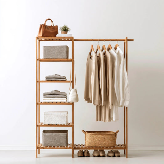 Portant à vêtements en bambou, coloris brun naturel
