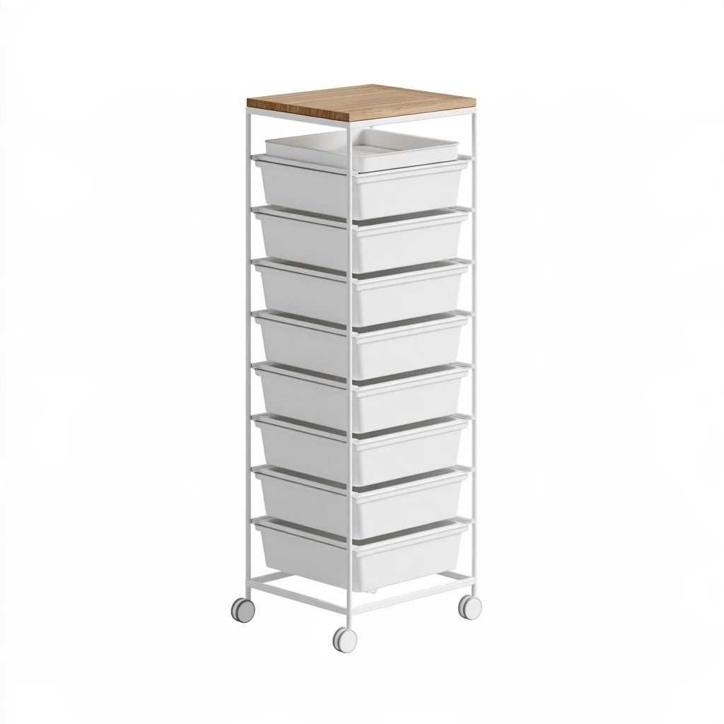 Chariot de rangement en métal, coloris blanc